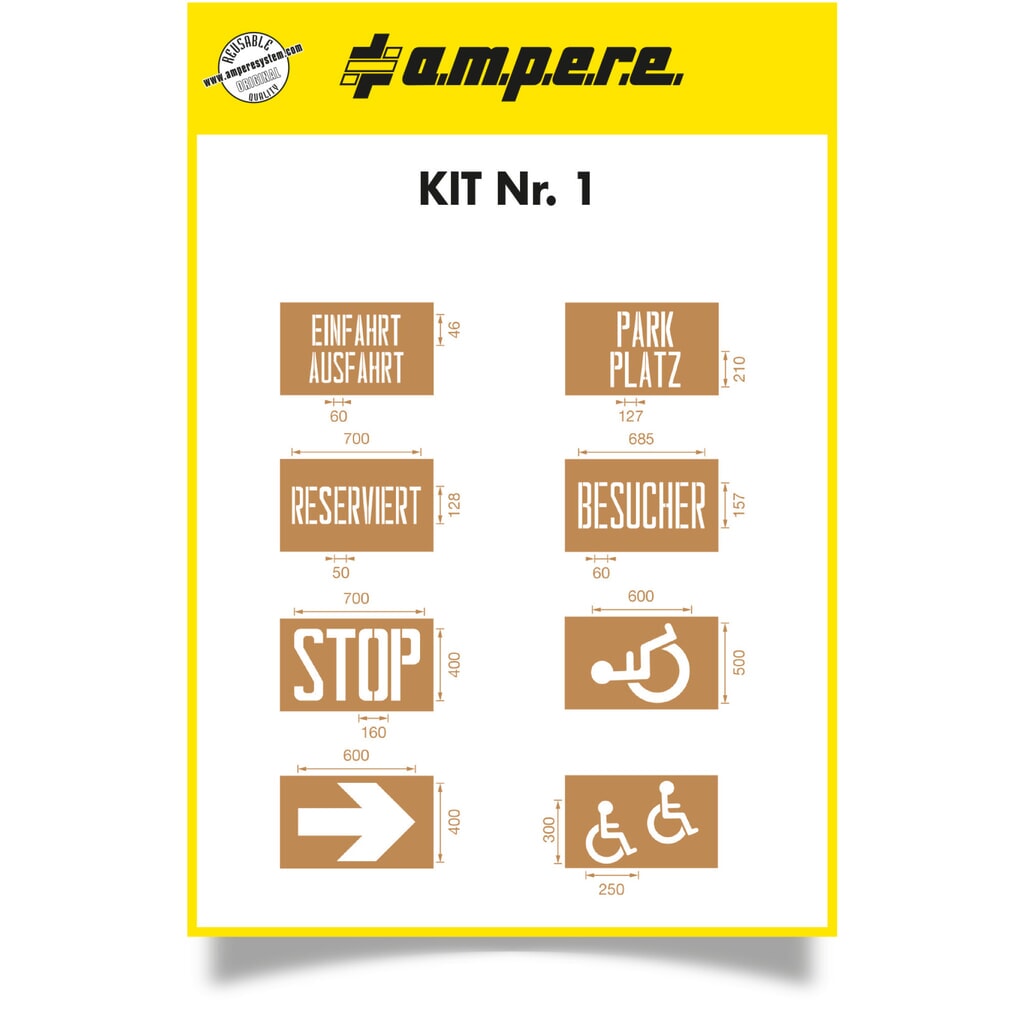 A.M.P.E.R.E. Set di stencil per marcatura del pavimento
