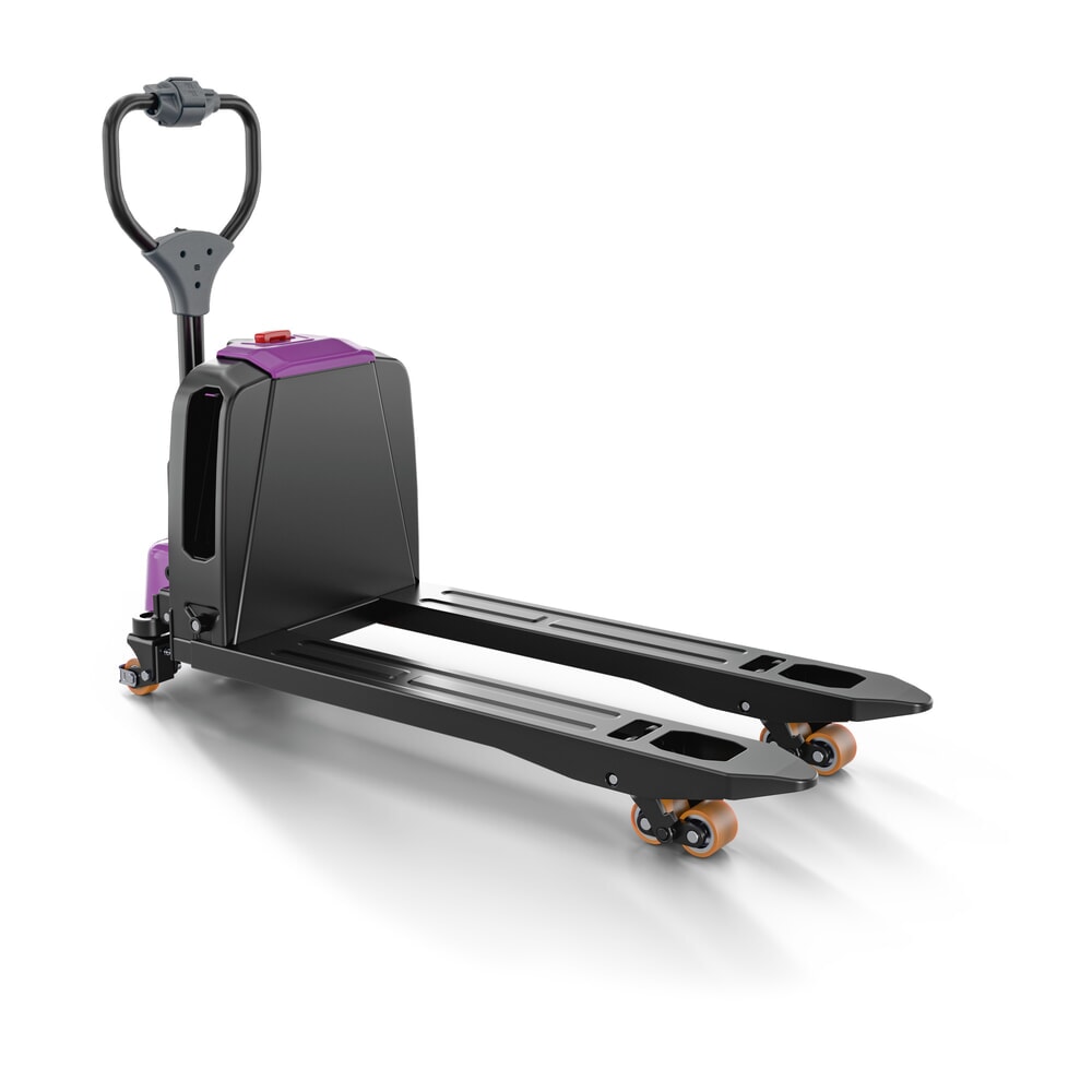 Immagine del prodotto n. 6: AntOn di Jungheinrich transpallet elettrico PTL 1.5 con ruote di supporto, extra largo per pallet speciali, portata 1.500 kg, lunghezza forche 1.150 mm