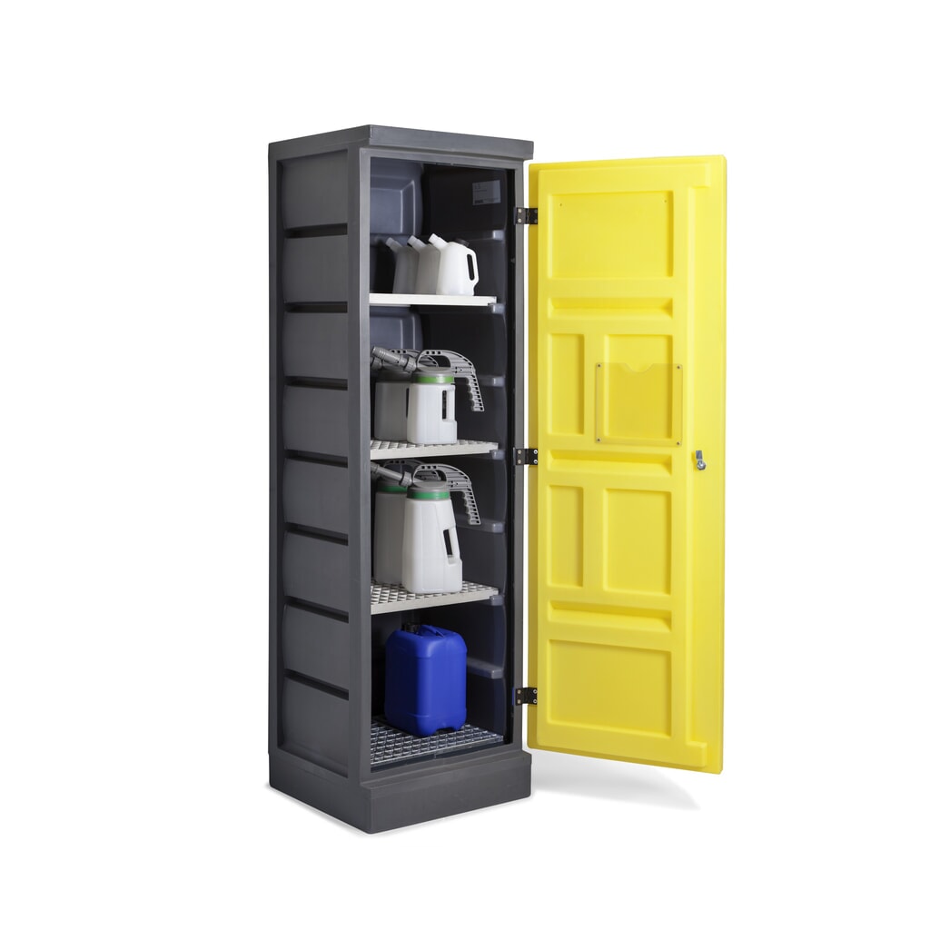 Denios armadietto per sostanze chimiche in PE, AxLxP 1.990 x 610 x 640 mm, 4 griglie zincate Immagine del prodotto: Denios armadietto per sostanze chimiche in PE, AxLxP 1.990 x 610 x 640 mm, 4 griglie zincate