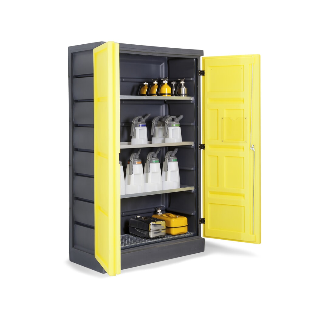 Immagine del prodotto n. 6: Denios armadietto per sostanze chimiche in PE, AxLxP 1.990 x 1.225 x 640 mm, 3 vasche di raccolta + 1 griglia in acciaio inox