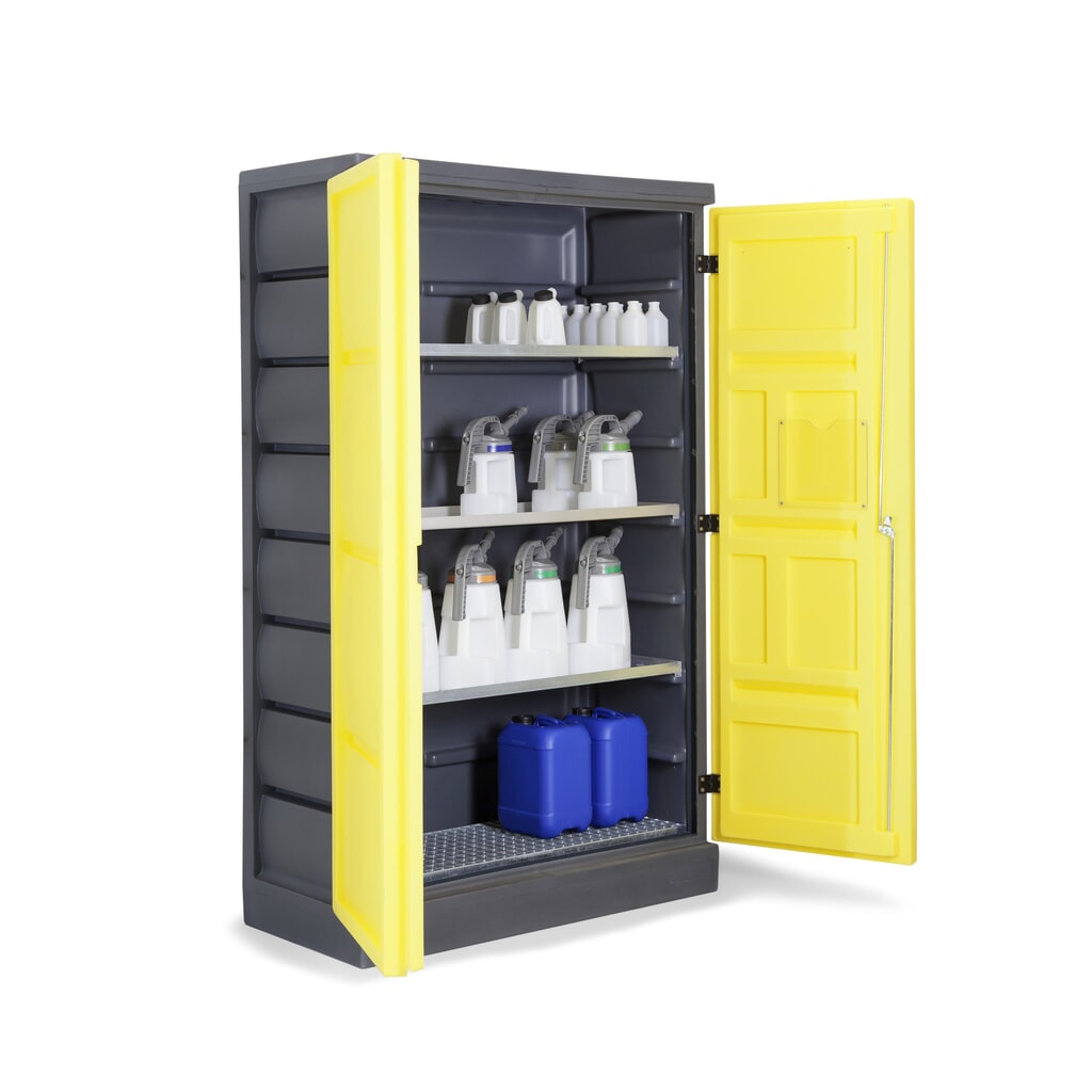 Immagine del prodotto n. 7: Denios armadietto per sostanze chimiche in PE, AxLxP 1.990 x 1.225 x 640 mm, 3 vasche di raccolta + 1 griglia in acciaio inox