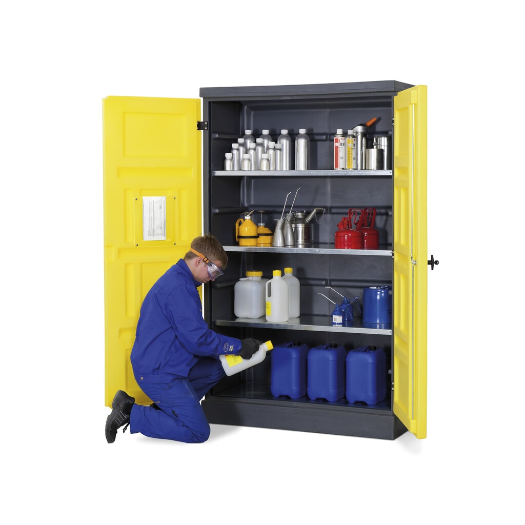 Immagine del prodotto n. 8: Denios armadietto per sostanze chimiche in PE, AxLxP 1.990 x 1.225 x 640 mm, 3 vasche di raccolta + 1 griglia in acciaio inox