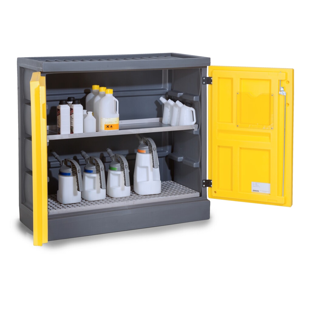 Denios armadietto per sostanze chimiche in PE, AxLxP 1.130 x 1.225 x 640 mm, 1 vasca di raccolta + 1 griglia in acciaio inox Immagine del prodotto: Denios armadietto per sostanze chimiche in PE, AxLxP 1.130 x 1.225 x 640 mm, 1 vasca di raccolta + 1 griglia in acciaio inox