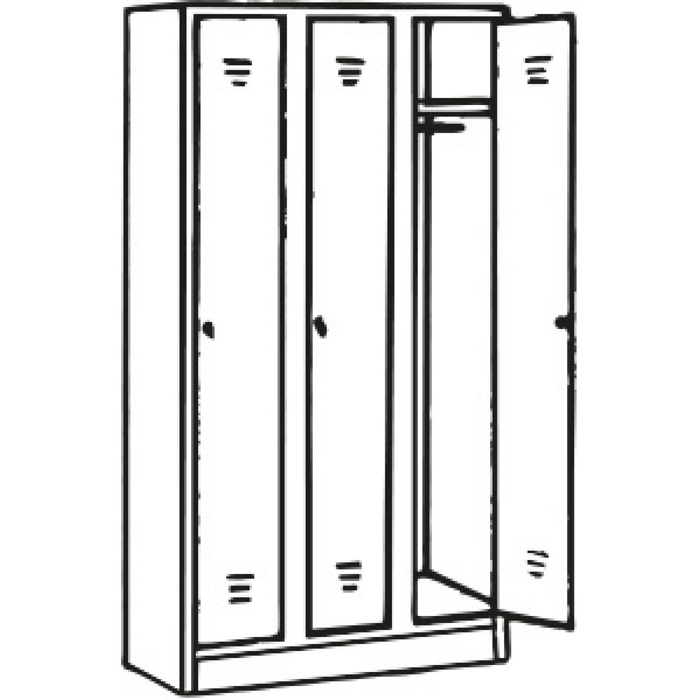 Immagine del prodotto n. 2: Armadietto spogliatoio HEMMDAL con panca HG-SB-1, chiusura a chiavistello, 3 scomparti, AxLxP 1.800 x 900 x 500 mm, grigio chiaro