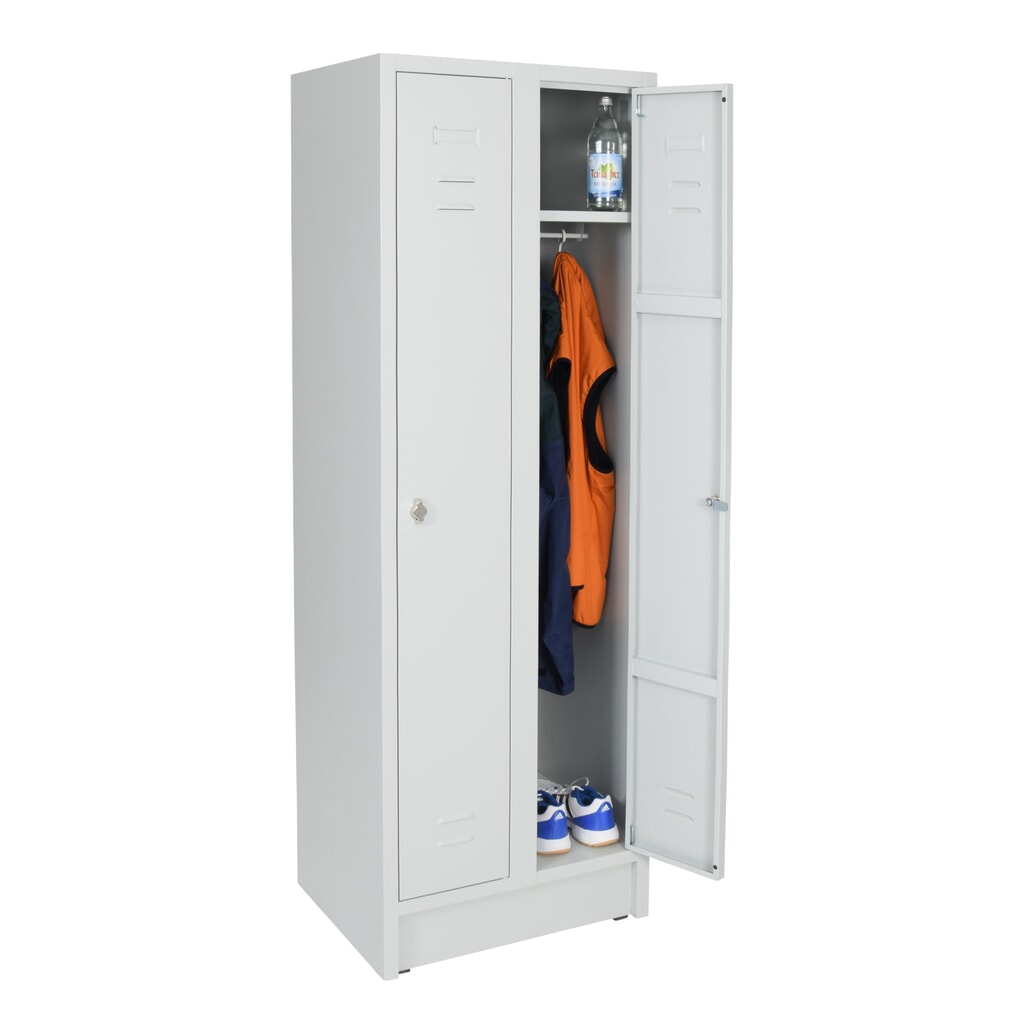 Immagine del prodotto n. 4: Armadietto spogliatoio HEMMDAL con panca HG-SB-1, chiusura a chiavistello, 2 scomparti, AxLxP 1.800 x 600 x 500 mm, grigio chiaro