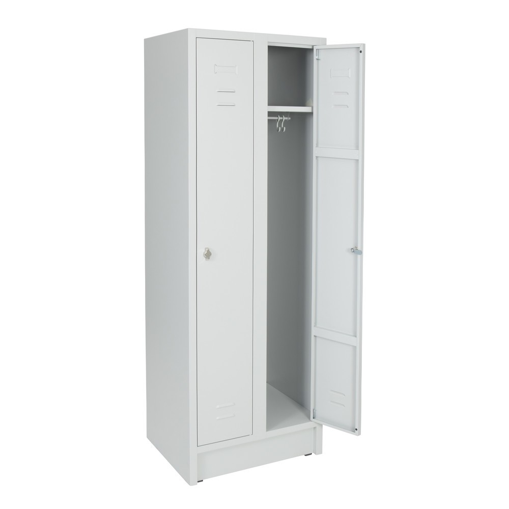 Immagine del prodotto: Armadietto spogliatoio HEMMDAL con panca HG-SB-1, chiusura a chiavistello, 2 scomparti, AxLxP 1.800 x 600 x 500 mm, grigio chiaro