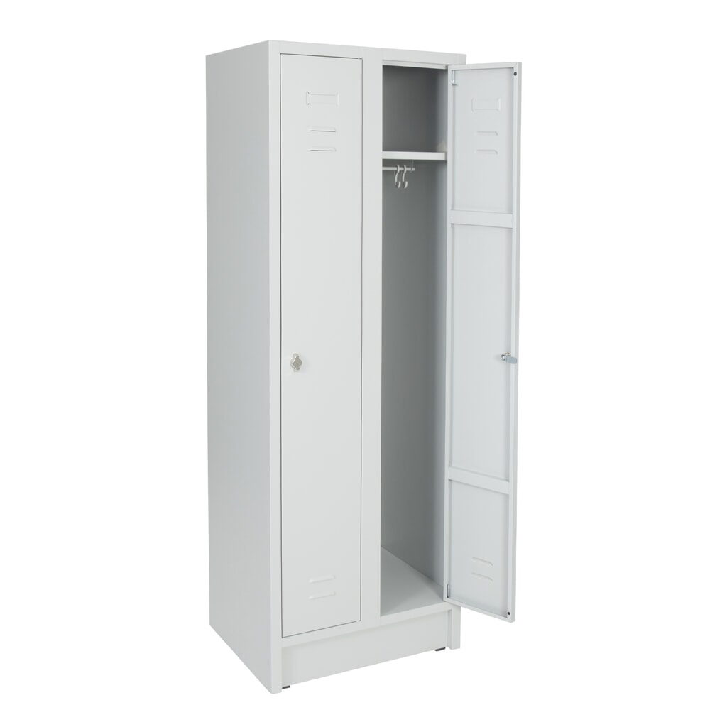Immagine del prodotto: Armadietto spogliatoio HEMMDAL con panca HG-SB-1, chiusura a chiavistello, 2 scomparti, AxLxP 1.800 x 600 x 500 mm, grigio chiaro
