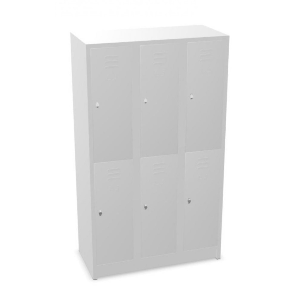 Immagine del prodotto: Armadietto spogliatoio HEMMDAL con base HG-S-1, chiusura a chiavistello, 2 livelli, 6 vani, grigio chiaro
