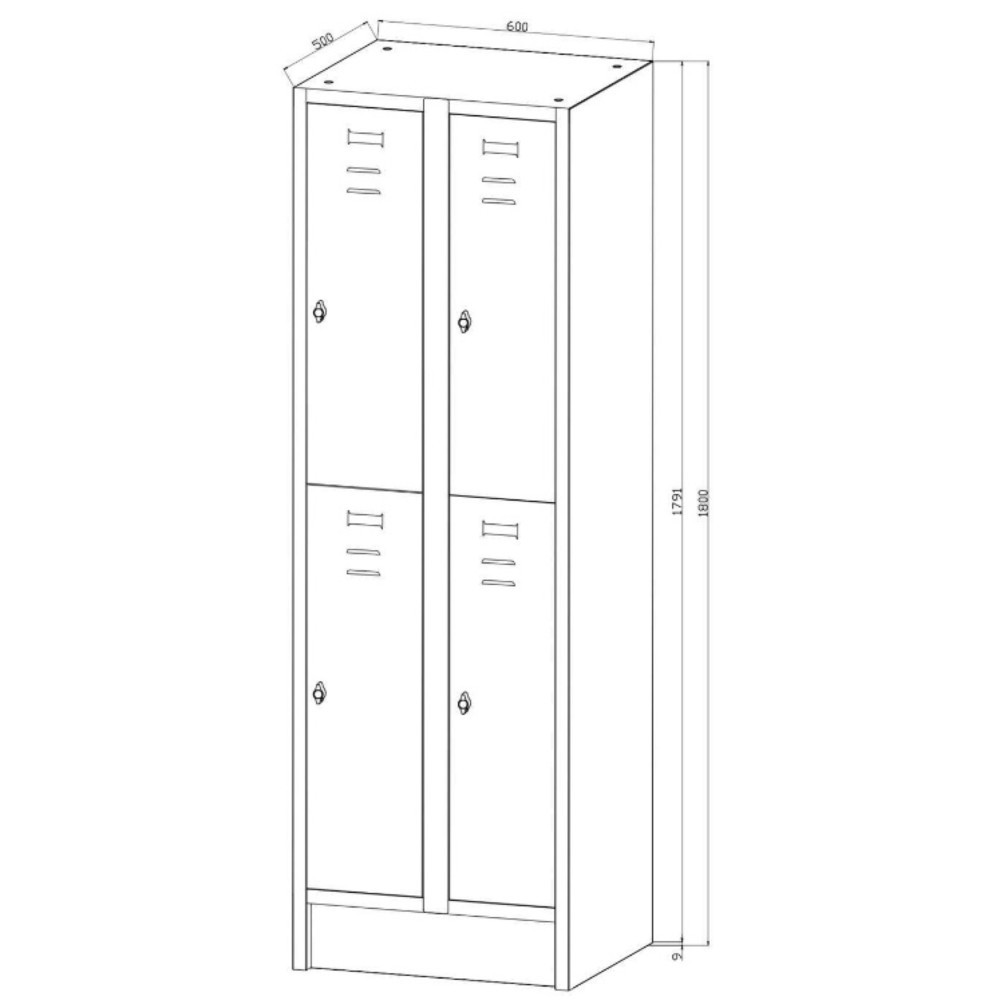 Immagine del prodotto n. 3: Armadietto spogliatoio con panca HEMMDAL HG-SB-2, chiusura a chiavistello, a 2 livelli, 4 vani, AxLxP 1.800 x 600 x 500 mm, grigio chiaro