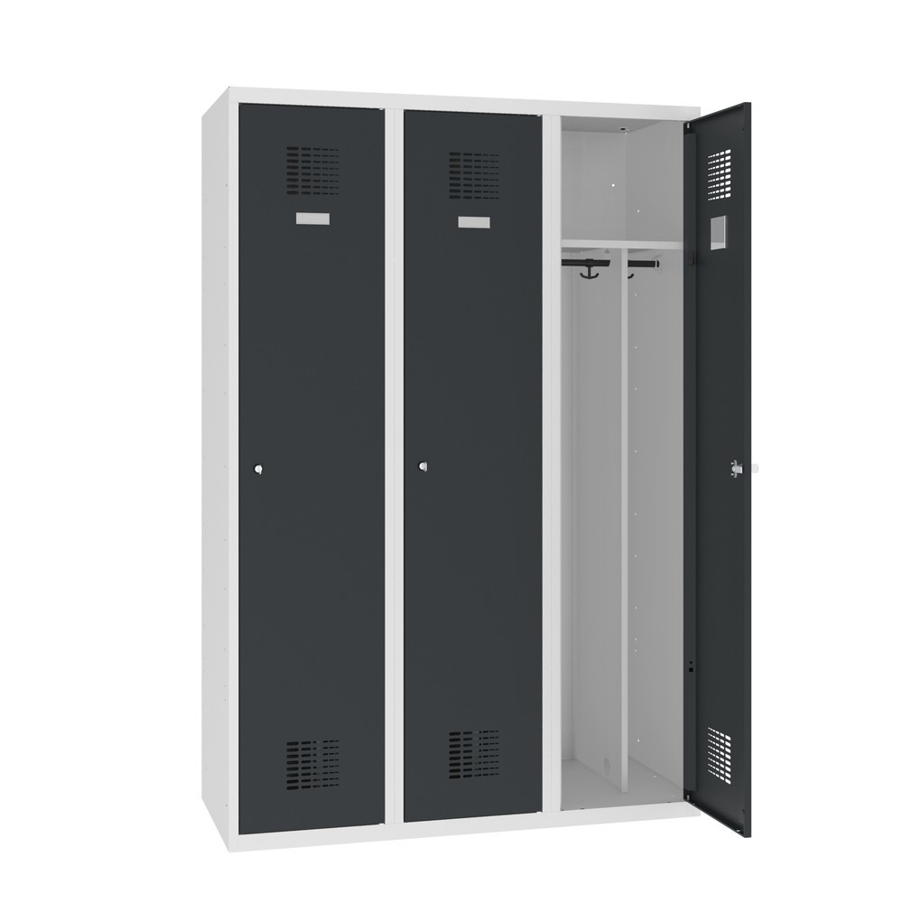 Immagine del prodotto: Armadietto doppio Steinbock®, a pavimento, 3 scomparti, divisorio centrale, chiusura a chiavistello, AxLxP 1.800 x 1200 x 500 mm, grigio chiaro/grigio antracite