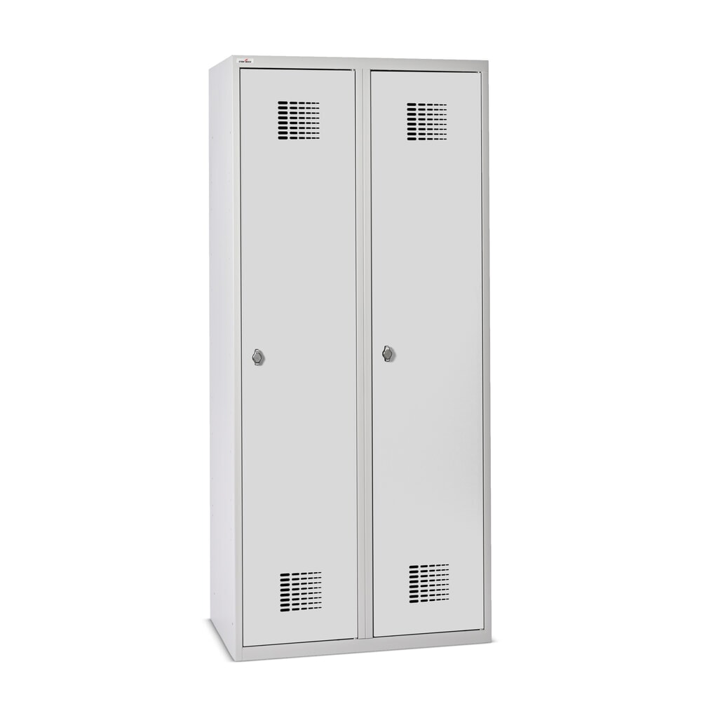 Armadietto Steinbock® con base, 2 scomparti, divisorio centrale, chiusura a chiavistello, AxLxP 1.800 x 800 x 500 mm, grigio chiaro/grigio antracite Immagine del prodotto: Armadietto Steinbock® con base, 2 scomparti, divisorio centrale, chiusura a chiavistello, AxLxP 1.800 x 800 x 500 mm, grigio chiaro/grigio antracite
