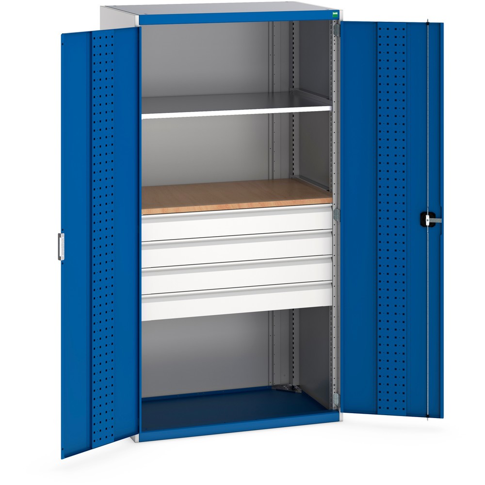Immagine del prodotto: Armadio ad ante battenti bott cubio con 1 ripiano, 4 cassetti, 1 ripiano inseribile, AxLxP 2.000 x 1.050 x 650 mm, Blu genziana