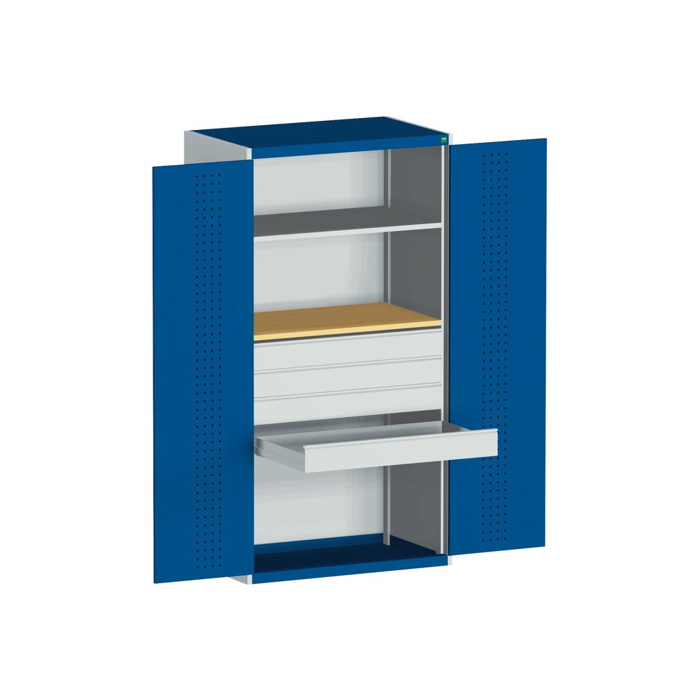 Immagine del prodotto n. 2: Armadio ad ante battenti bott cubio con 1 ripiano, 4 cassetti, 1 ripiano inseribile, AxLxP 2.000 x 1.050 x 650 mm, Blu genziana