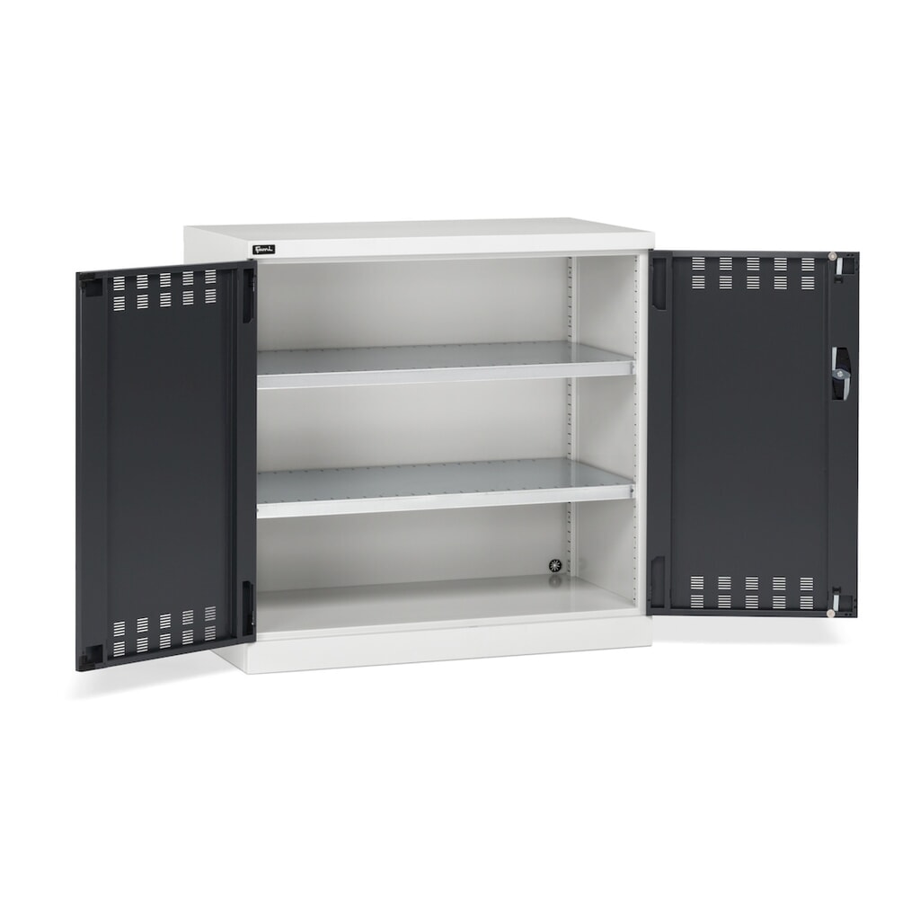 Immagine del prodotto: Armadio con ante a battente Fami PERFOM, 2 ripiani, ante a battente forate, AxLxP 1.000 x 1.023 x 555 mm, grigio chiaro, antracite