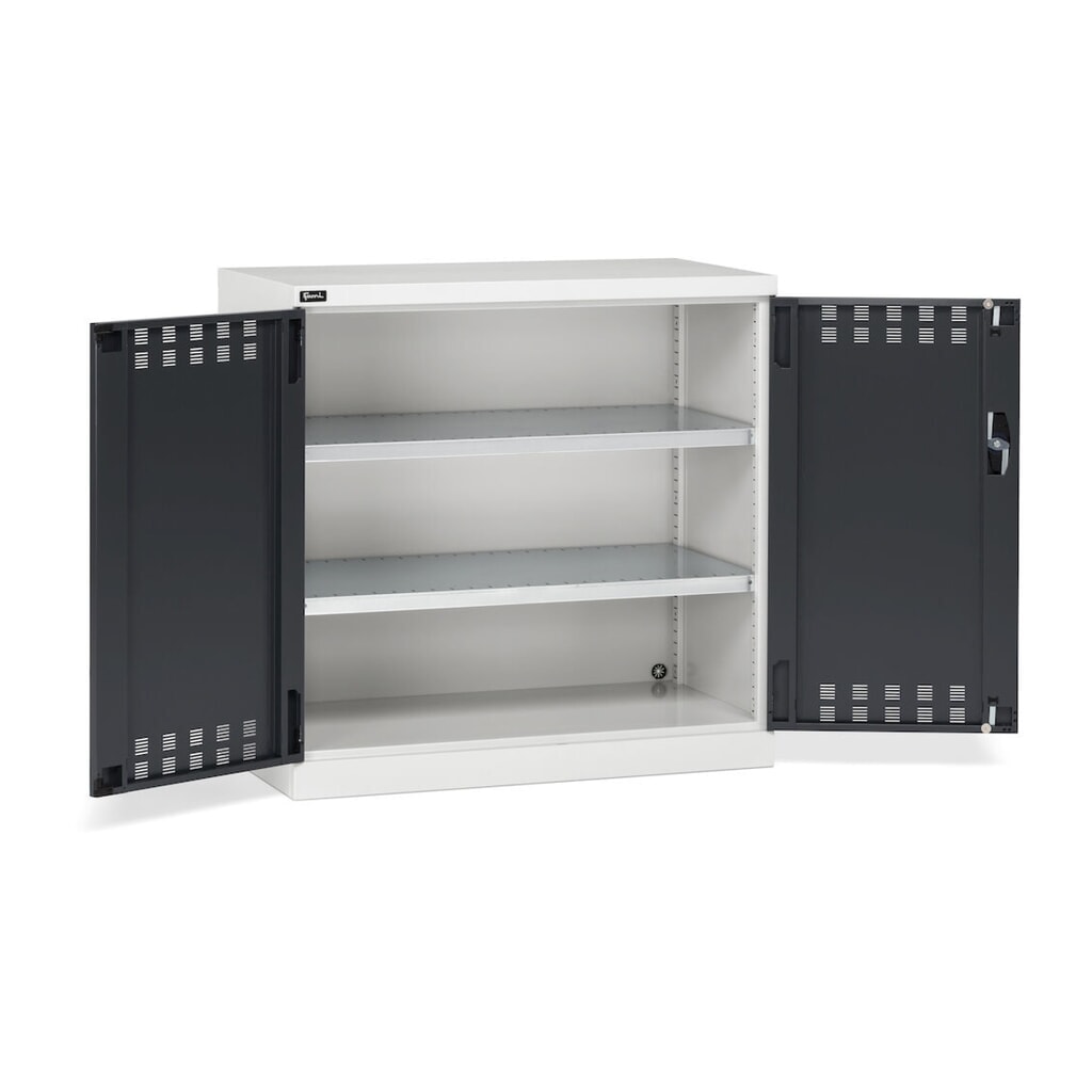 Armadio con ante a battente Fami PERFOM, 2 ripiani, ante a battente forate, AxLxP 1.000 x 1.023 x 555 mm, grigio chiaro, antracite Immagine del prodotto n. 3: Armadio con ante a battente Fami PERFOM, 2 ripiani, ante a battente forate, AxLxP 1.000 x 1.023 x 555 mm, grigio chiaro, antracite
