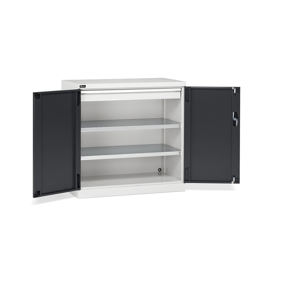 Immagine del prodotto: Armadio con ante a battente Fami PERFOM, 1 cassetto, 3 ripiani, AxLxP 1.000 x 1.023 x 555 mm, grigio chiaro, antracite