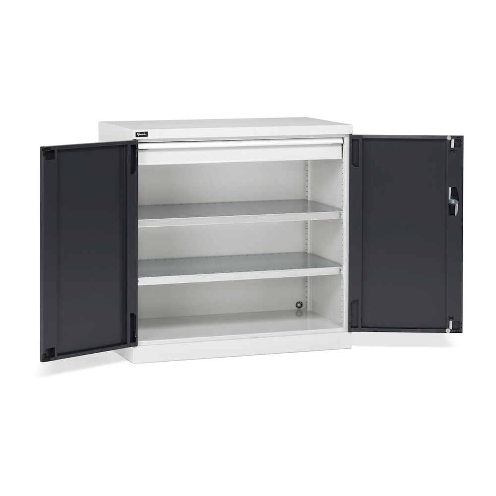 Immagine del prodotto n. 3: Armadio con ante a battente Fami PERFOM, 1 cassetto, 3 ripiani, AxLxP 1.000 x 1.023 x 555 mm, grigio chiaro, antracite