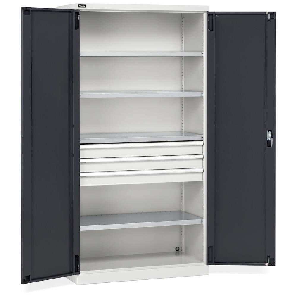Immagine del prodotto n. 2: Armadio con ante a battente Fami PERFOM, 3 cassetti, 4 ripiani, AxLxP 2.000 x 1.023 x 726 mm, grigio chiaro, antracite