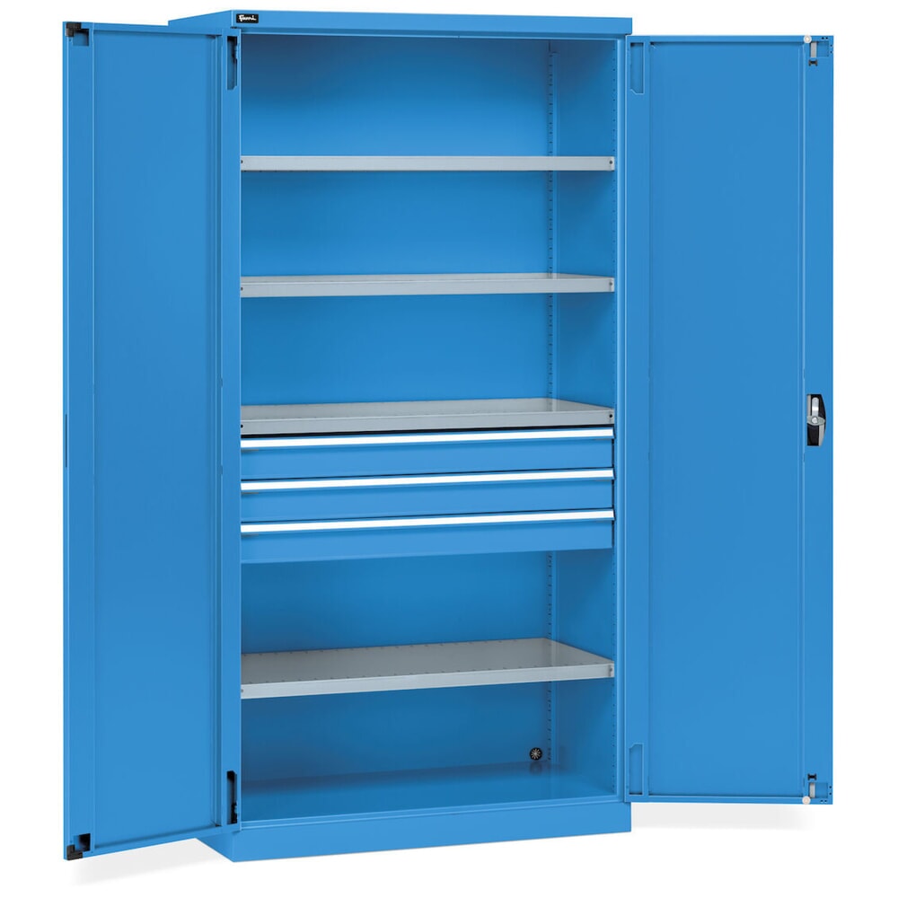 Immagine del prodotto n. 3: Armadio con ante a battente Fami PERFOM, 3 cassetti, 4 ripiani, AxLxP 2.000 x 1.023 x 726 mm, azzurro