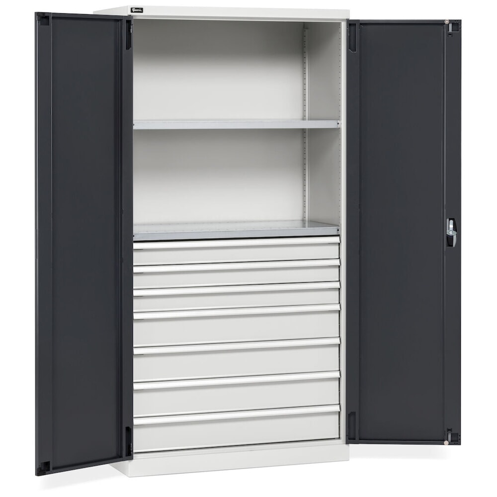 Immagine del prodotto n. 3: Armadio con ante a battente Fami PERFOM, 7 cassetti, 2 ripiani, AxLxP 2.000 x 1.023 x 726 mm, grigio chiaro, antracite