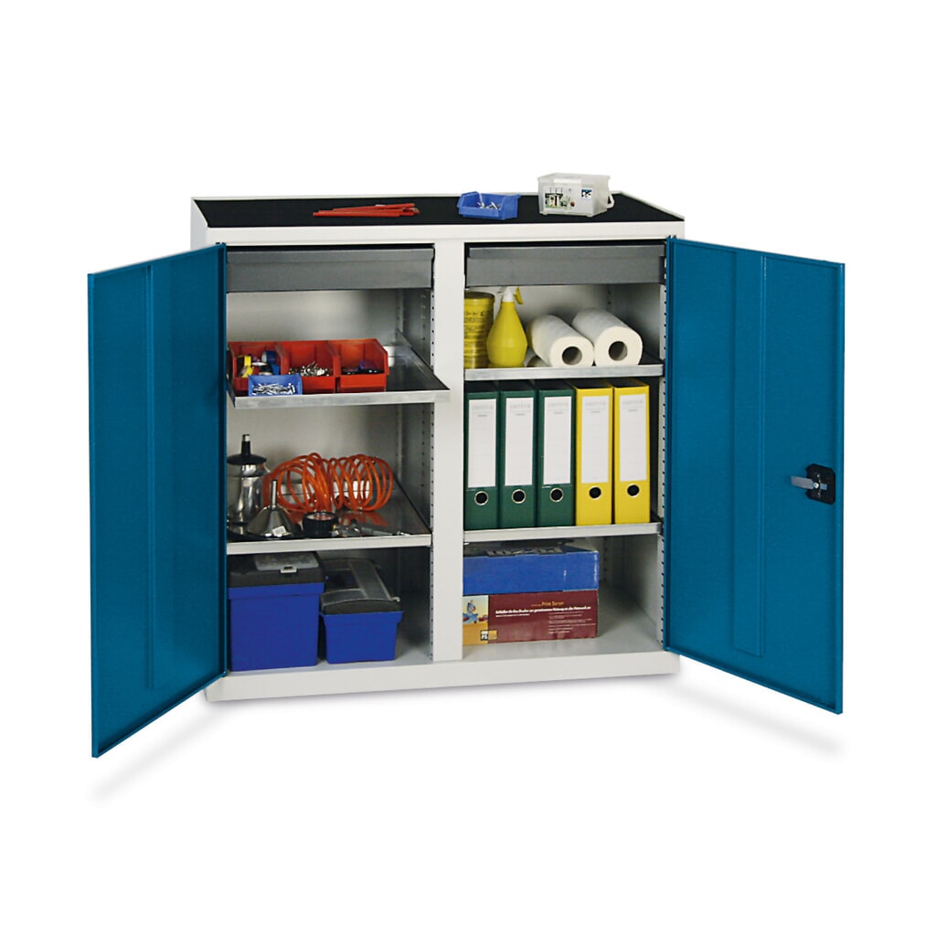 Immagine del prodotto: Armadio ad anta battente con 2 cassetti e 4 vaschette, AxLxP 1.000 x 1.000 x 500 mm, grigio