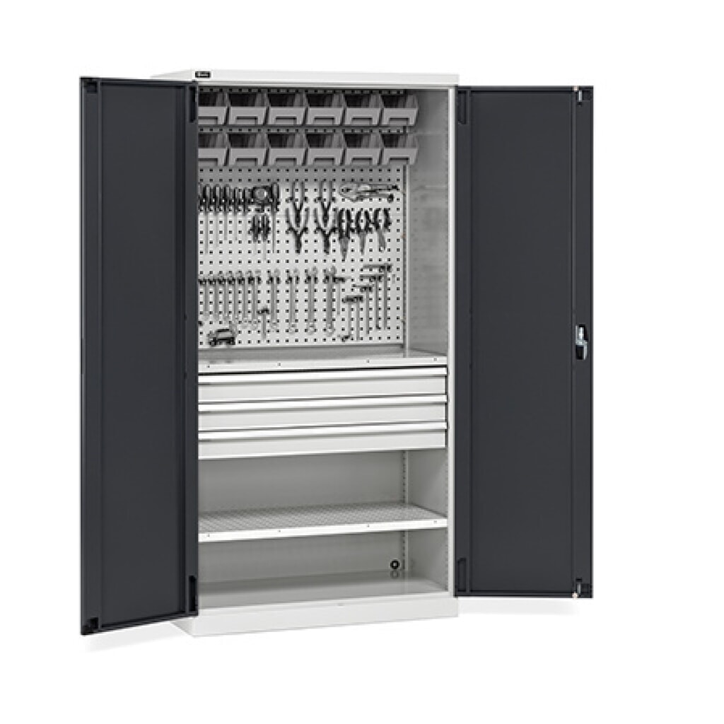 Immagine del prodotto n. 1: Armadio da officina Fami PERFOM, 3 cassetti, piastre forate, contenitore a bocca di lupo, AxLxP 2.000 x 1.023 x 726 mm, grigio chiaro, antracite