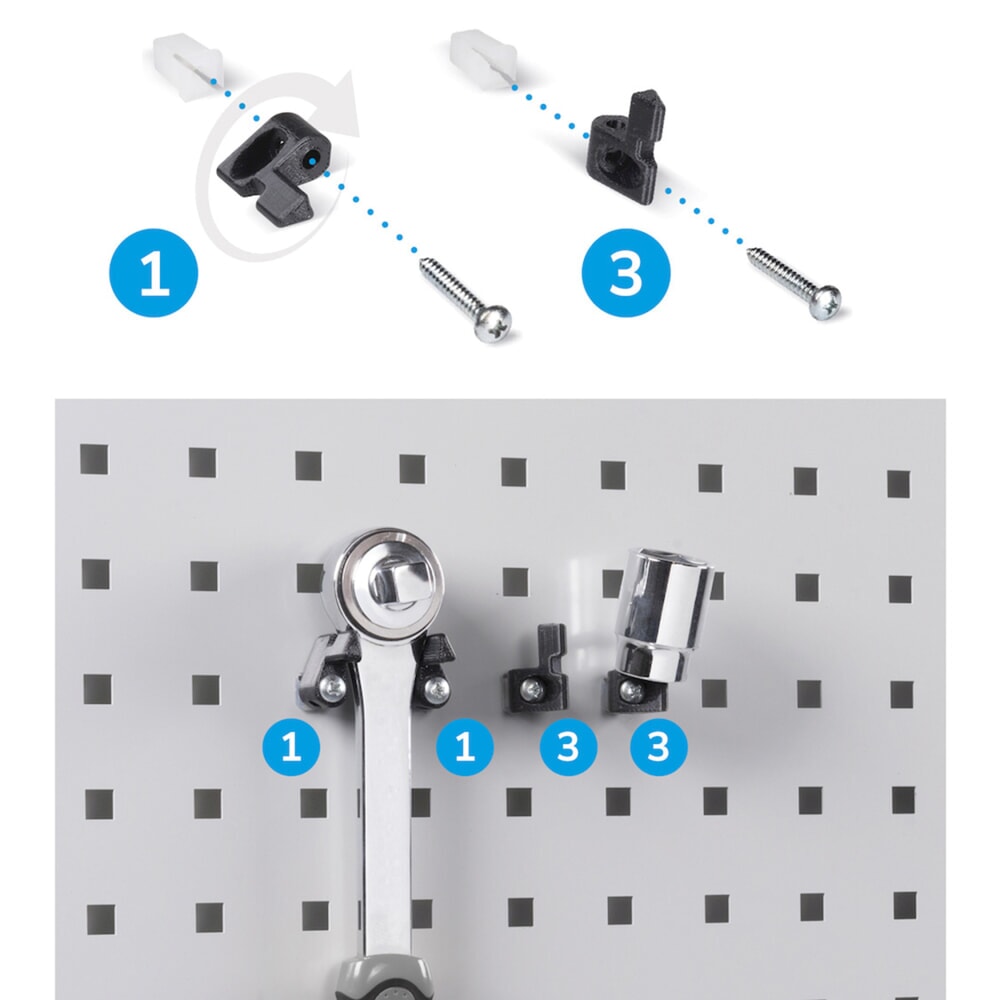 Immagine del prodotto n. 9: Armadio da officina Fami PERFOM, 4 ripiani forati, 3 cassetti, piastre forate per anta, contenitori a bocca di lupo, AxLxP 2.000 x 1.023 x 726 mm, azzurro
