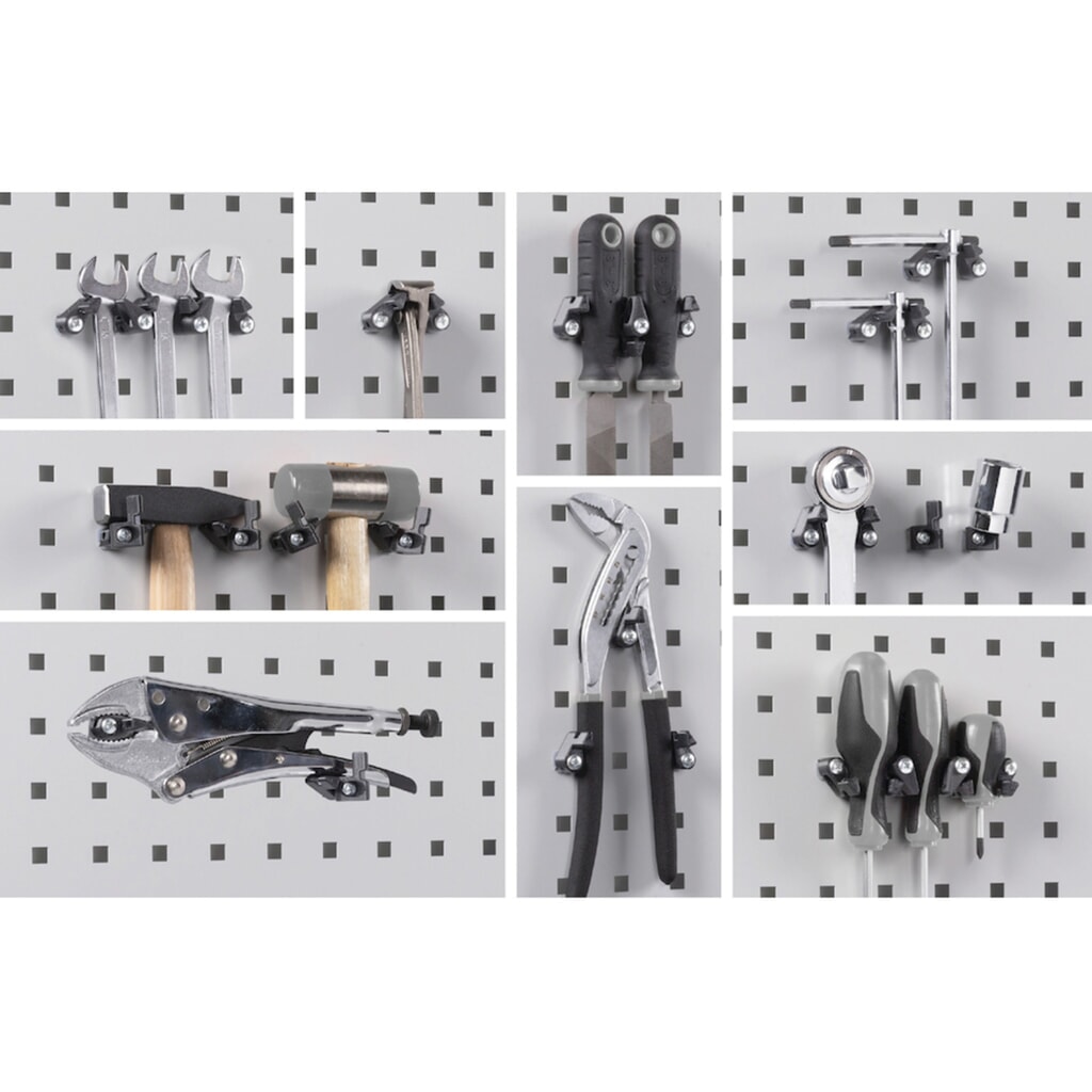 Immagine del prodotto n. 10: Armadio da officina Fami PERFOM, 3 cassetti, piastre forate, contenitore a bocca di lupo, AxLxP 2.000 x 1.023 x 726 mm, grigio chiaro, antracite
