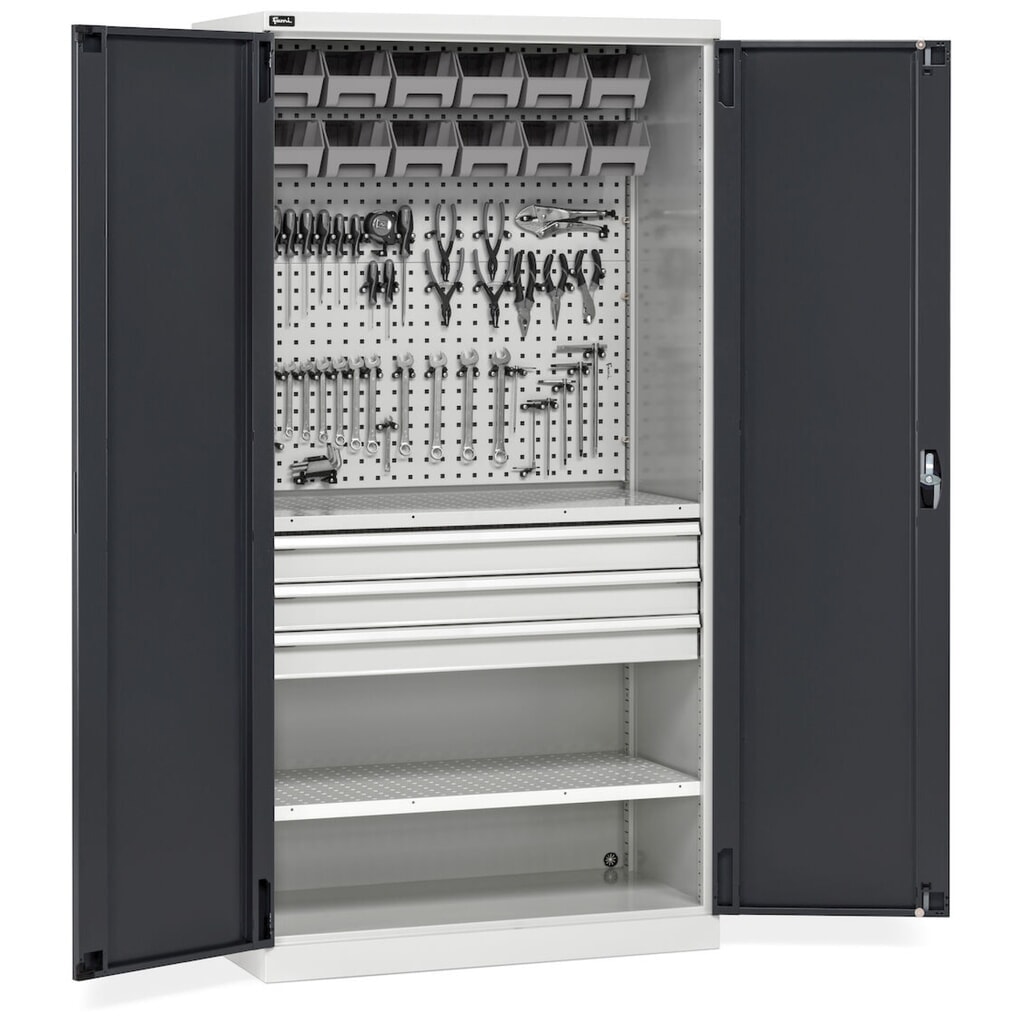 Armadio da officina Fami PERFOM, 3 cassetti, piastre forate, contenitore a bocca di lupo, AxLxP 2.000 x 1.023 x 726 mm, grigio chiaro, antracite Immagine del prodotto n. 11: Armadio da officina Fami PERFOM, 3 cassetti, piastre forate, contenitore a bocca di lupo, AxLxP 2.000 x 1.023 x 726 mm, grigio chiaro, antracite