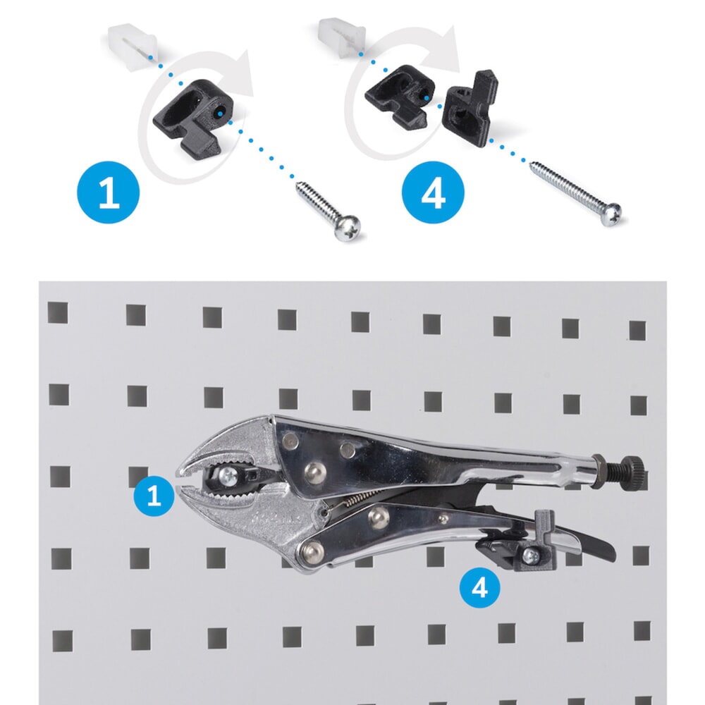 Immagine del prodotto n. 14: Armadio da officina Fami PERFOM, 4 ripiani forati, 3 cassetti, piastre forate per anta, contenitori a bocca di lupo, AxLxP 2.000 x 1.023 x 726 mm, azzurro