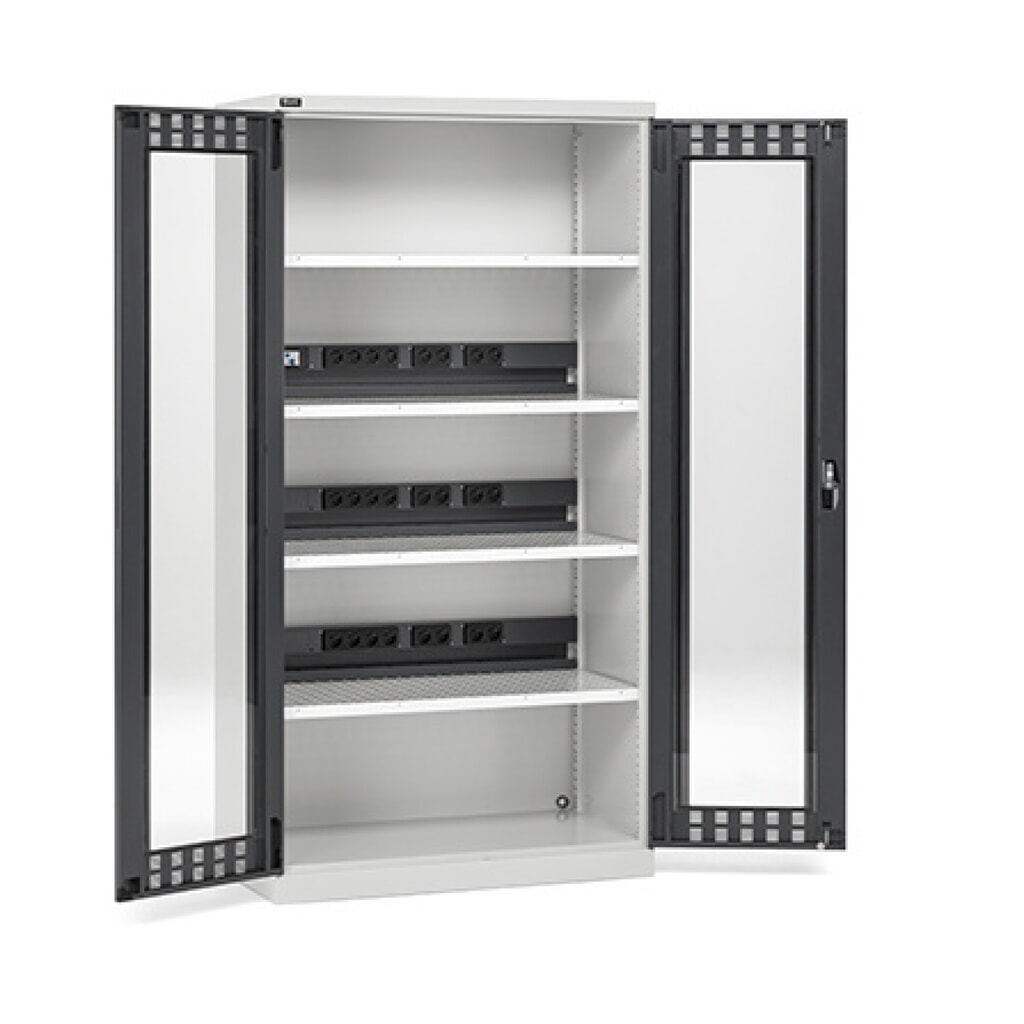 Armadio di ricarica per batterie Fami PERFOM con finestre d'ispezione, portata 1.200 kg, 4 ripiani forati, AxLxP 2.000 x 1.023 x 726 mm, grigio chiaro, antracite Immagine del prodotto: Armadio di ricarica per batterie Fami PERFOM con finestre d'ispezione, portata 1.200 kg, 4 ripiani forati, AxLxP 2.000 x 1.023 x 726 mm, grigio chiaro, antracite