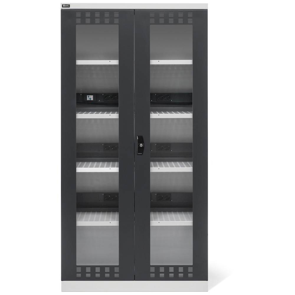 Immagine del prodotto n. 2: Armadio di ricarica per batterie Fami PERFOM con finestre d'ispezione, portata 1.200 kg, 4 ripiani forati, AxLxP 2.000 x 1.023 x 726 mm, grigio chiaro, antracite