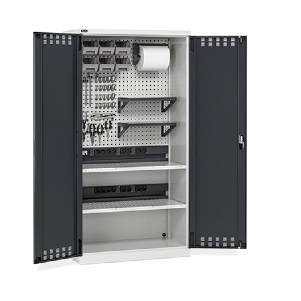 Armadio di ricarica per batterie Fami PERFOM con piastra forata e accessori, AxLxP 2.000 x 1.023 x 726 mm, grigio chiaro, antracite Immagine del prodotto: Armadio di ricarica per batterie Fami PERFOM con piastra forata e accessori, AxLxP 2.000 x 1.023 x 726 mm, grigio chiaro, antracite