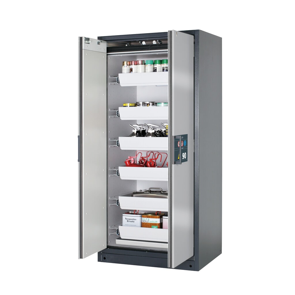 armadio antincendio asecos® Q-PEGASUS/Tipo 90, 6 vaschette estraibili, HxBxT 1.953 x 893 x 615 mm, argento Immagine del prodotto: armadio antincendio asecos® Q-PEGASUS/Tipo 90, 6 vaschette estraibili, HxBxT 1.953 x 893 x 615 mm, argento