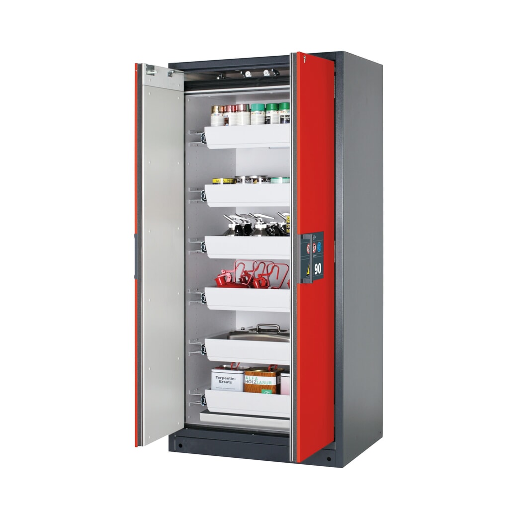 Armadio antincendio asecos® Q-PEGASUS/Tipo 90, 6 vaschette estraibili, AxLxP 1.953 x 893 x 615 mm, rosso traffico Immagine del prodotto: Armadio antincendio asecos® Q-PEGASUS/Tipo 90, 6 vaschette estraibili, AxLxP 1.953 x 893 x 615 mm, rosso traffico