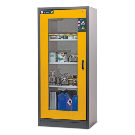 Immagine del prodotto n. 1: armadio antincendio asecos® Tipo 30 con anta in vetro, HxBxT 1.947 x 864 x 620 mm, grigio antracite/giallo oro