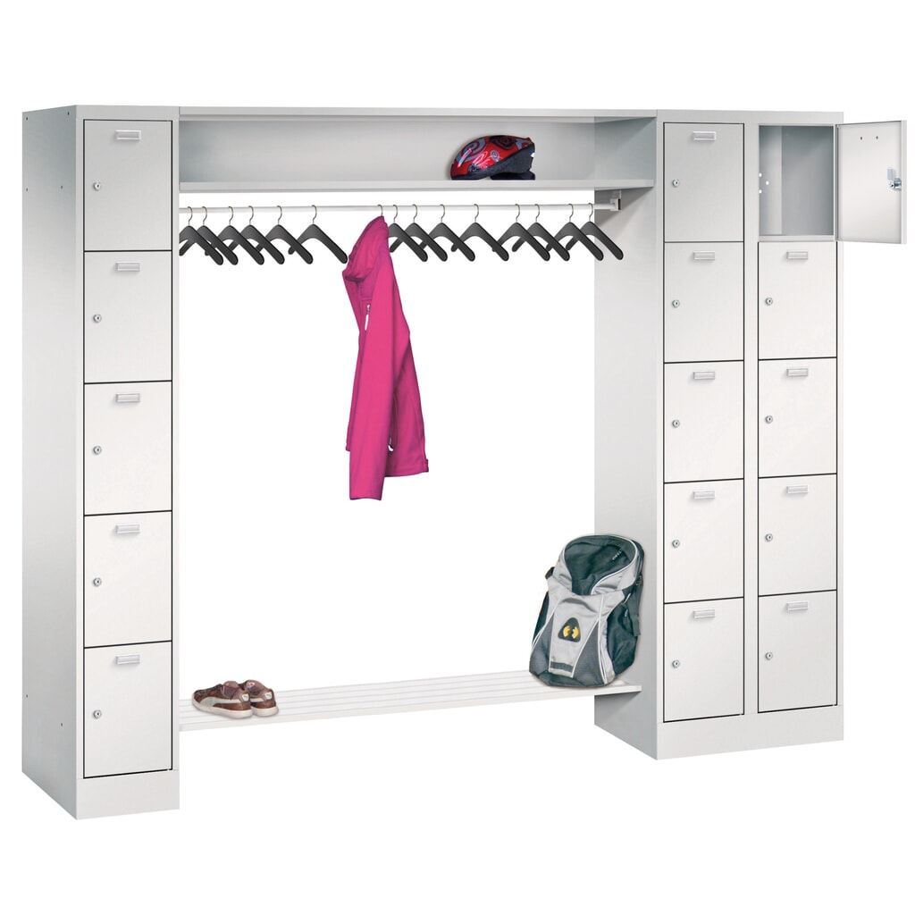 Immagine del prodotto: Armadio guardaroba ad ante PAVOY, 1 x 5 scomparti + 1 x 10 scomparti, serratura a cilindro, HxLxP 1.950 x 2.250 x 500 mm, larghezza scomparti 300 mm