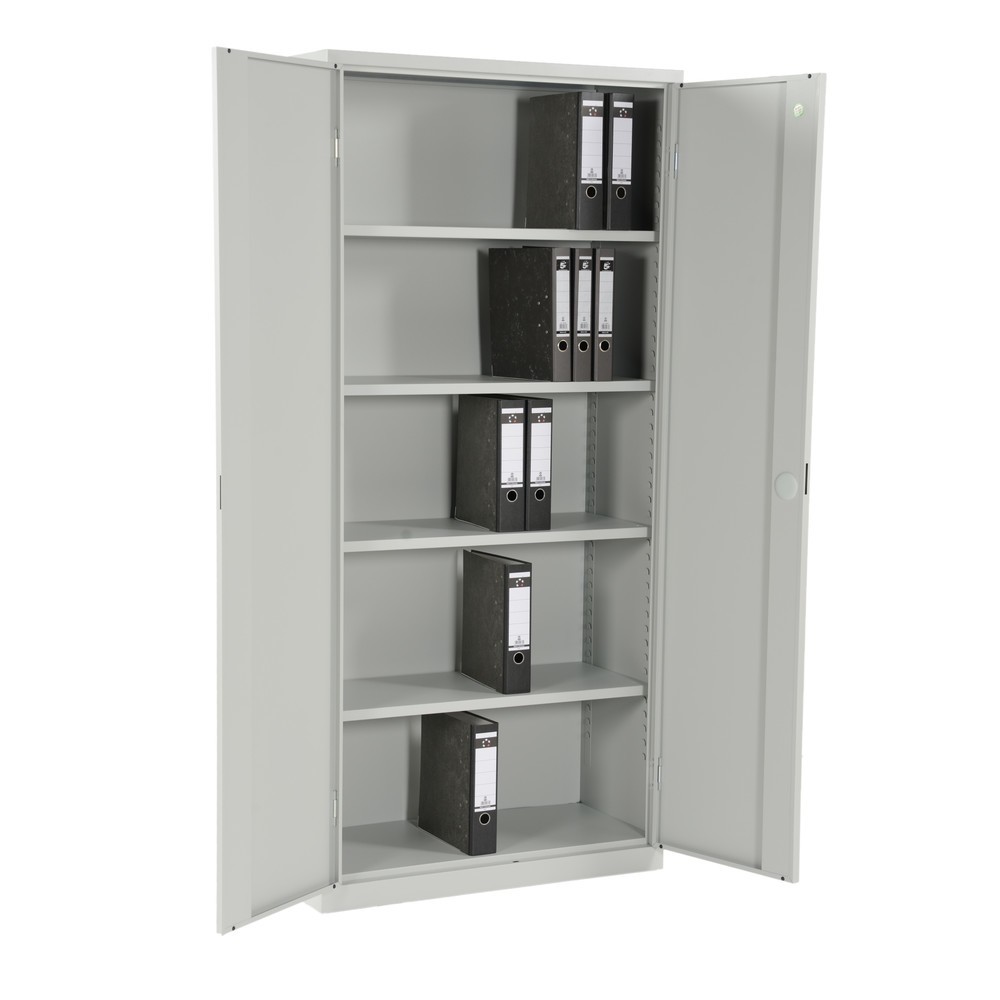 Immagine del prodotto n. 7: Armadio con ante a battente HEMMDAL HF-ST, 5 ripiani per raccoglitori, AxLxP 1.950 x 920 x 420 mm, ripiani zincati, grigio chiaro