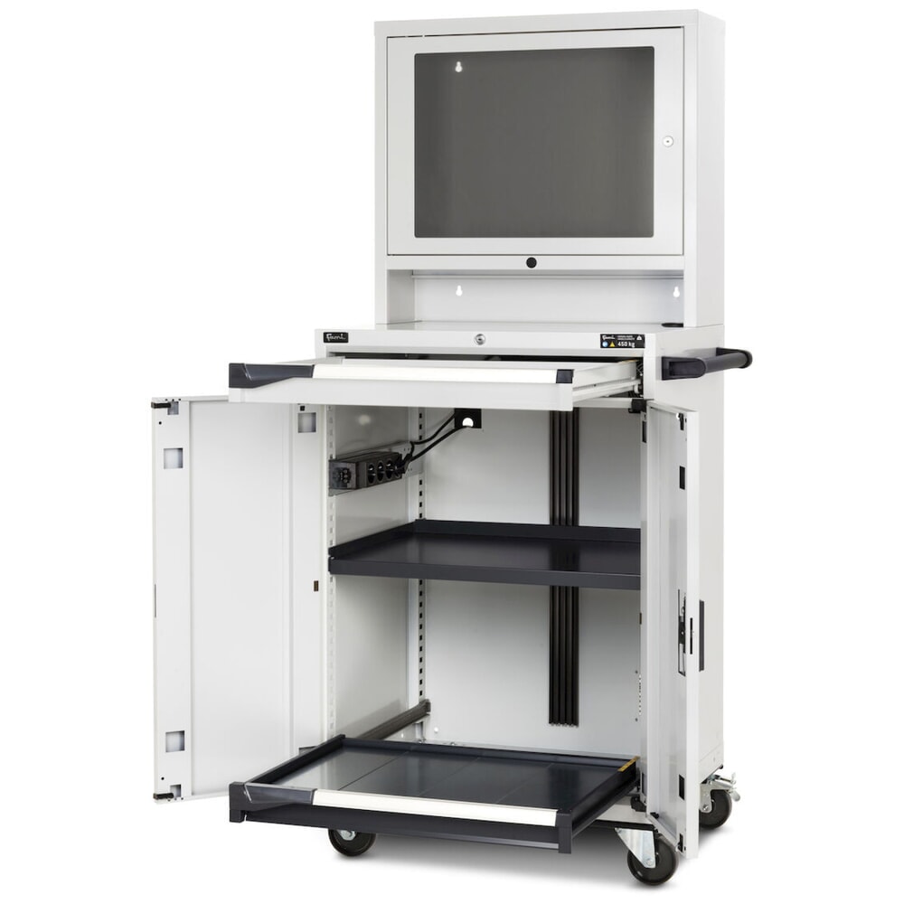 Immagine del prodotto n. 2: Armadio per computer Fami Master CS, anta in policarbonato, 1 cassetto, AxLxP 1.731 x 792 x 617 mm, grigio chiaro