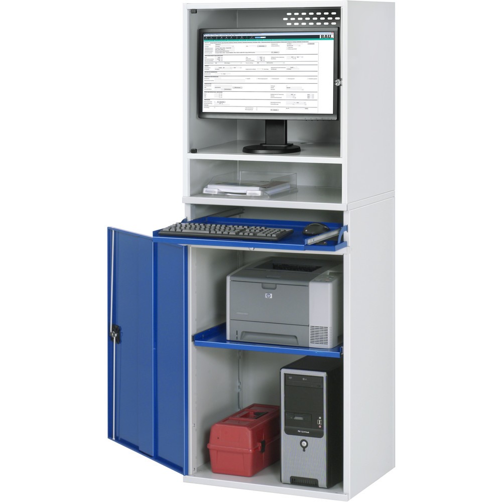 Immagine del prodotto: Armadio per computer RAU, alloggiamento monitor, ripiano estraibile per tastiera, anta a battente, fisso