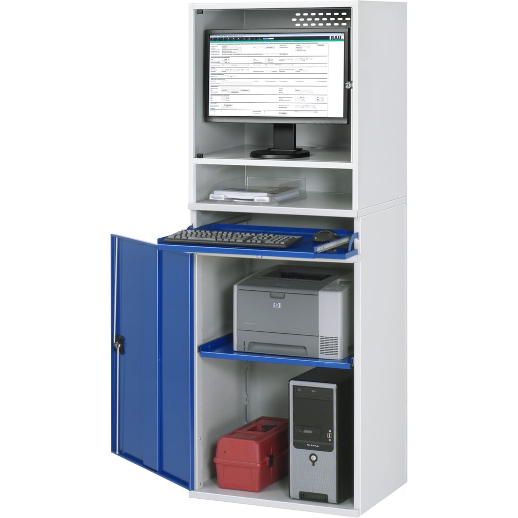Immagine del prodotto n. 1: Armadio per computer RAU, alloggiamento monitor, ripiano estraibile per tastiera, anta a battente, fisso