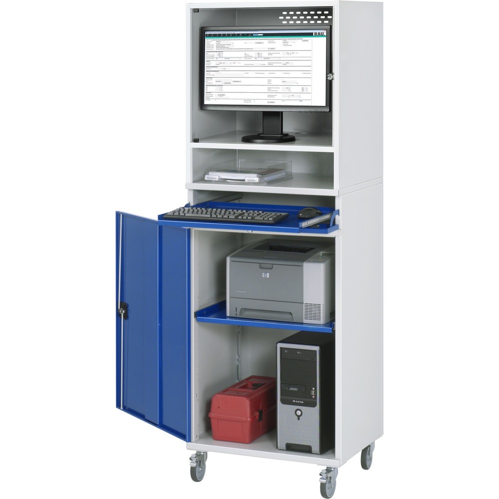 Immagine del prodotto n. 1: Armadio per computer RAU, alloggiamento monitor, ripiano estraibile per tastiera, anta a battente, mobile