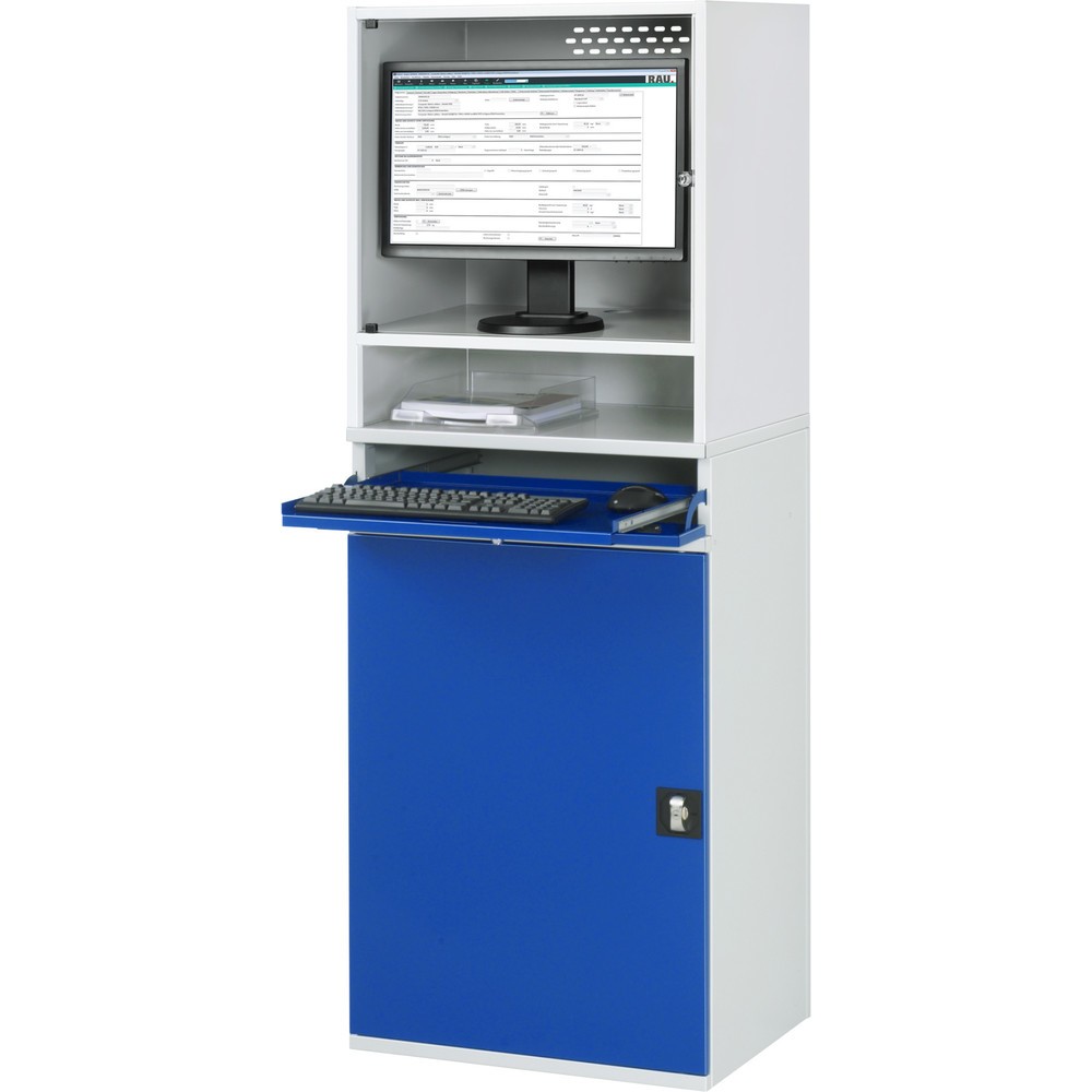Immagine del prodotto n. 2: Armadio per computer RAU, alloggiamento monitor, ripiano estraibile per tastiera, anta a battente, fisso
