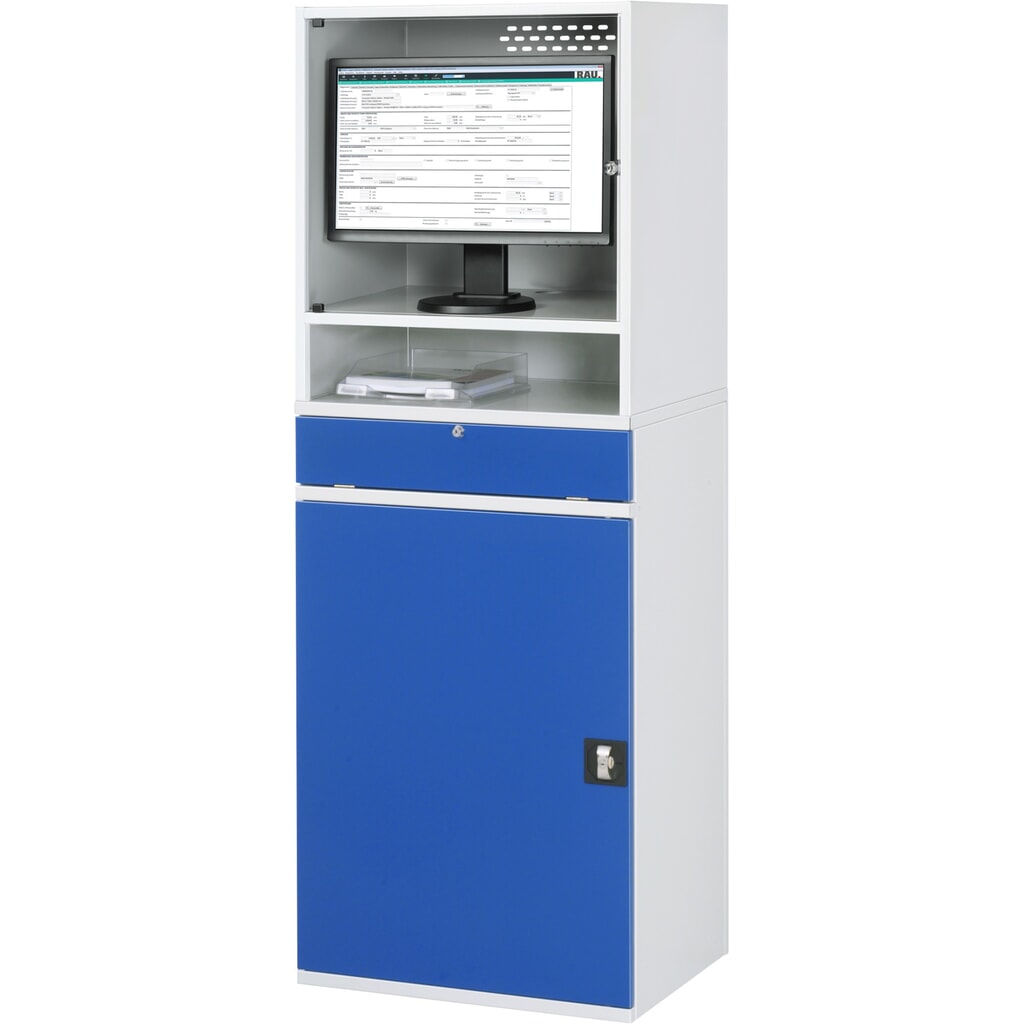 Armadio per computer RAU, alloggiamento monitor, ripiano estraibile per tastiera, anta a battente, fisso Immagine del prodotto n. 3: Armadio per computer RAU, alloggiamento monitor, ripiano estraibile per tastiera, anta a battente, fisso