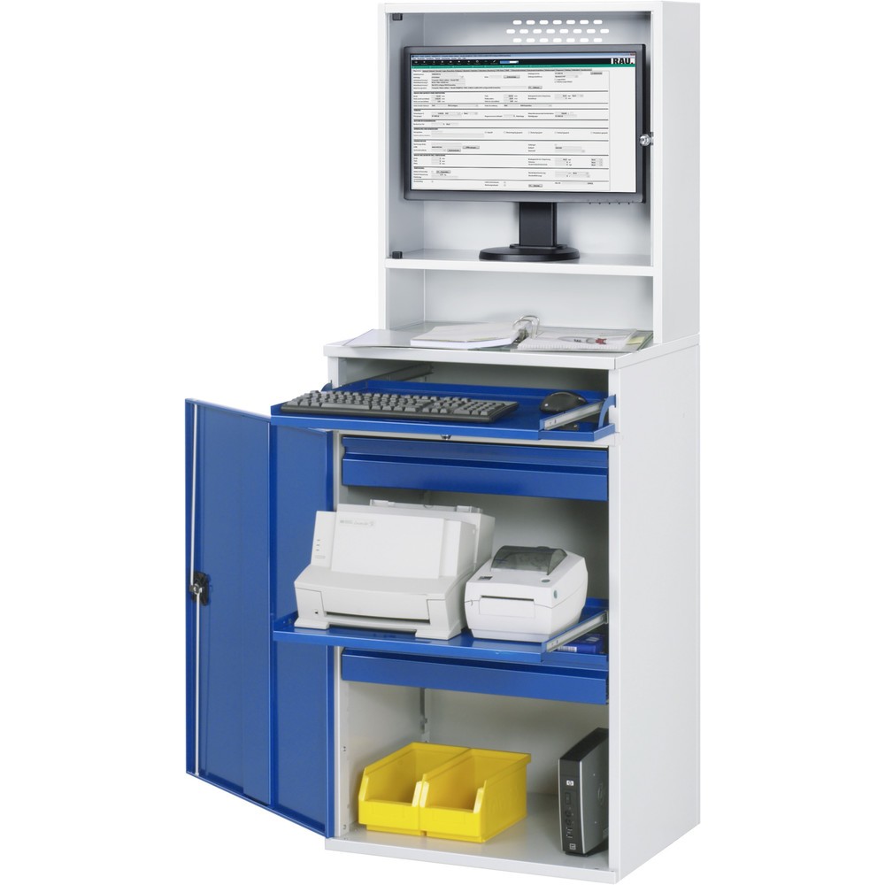 Immagine del prodotto: Armadio per computer RAU, ripiano estraibile per tastiera, anta a battente, numero di cassetti x H x B: 2 x 80 x 570 mm
