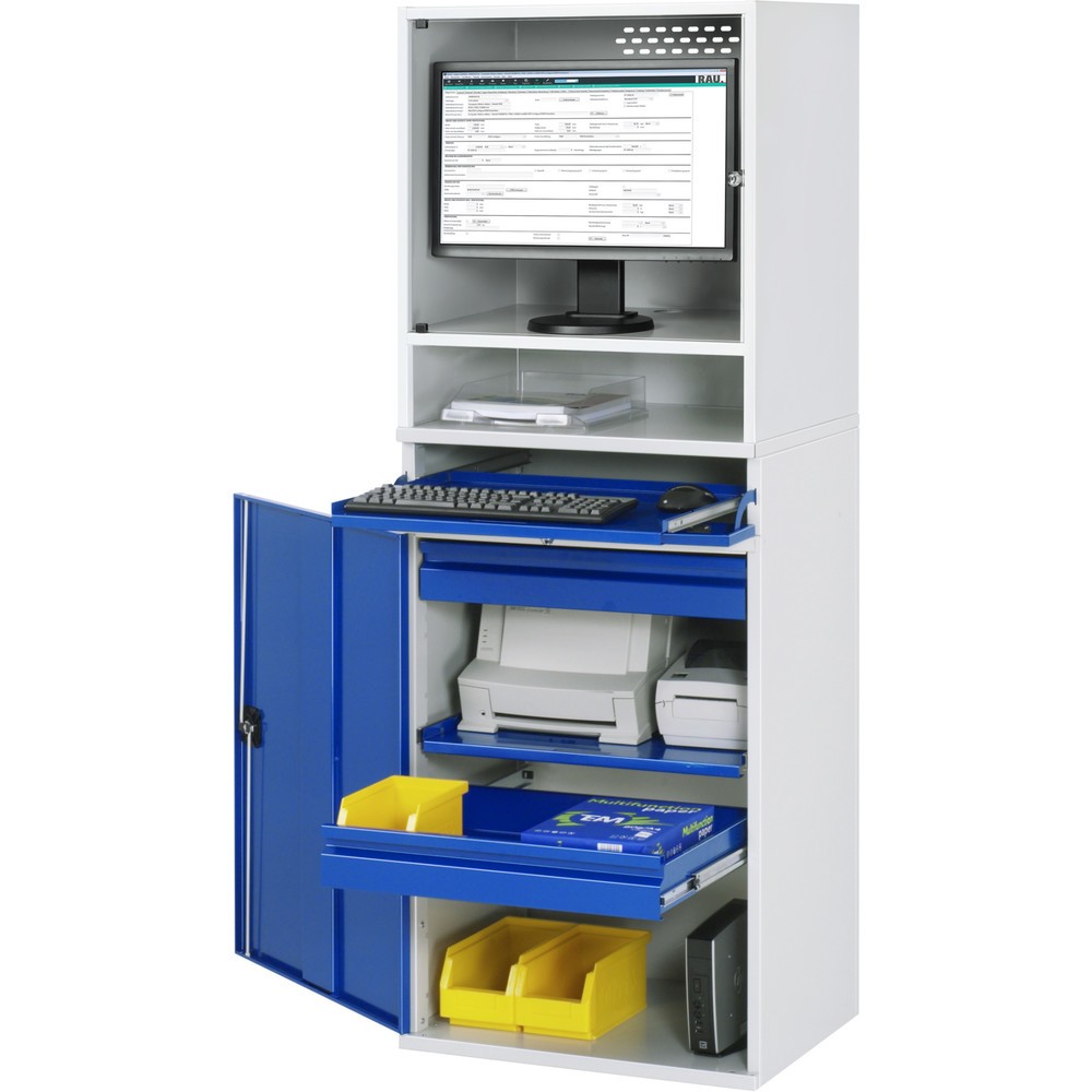 Immagine del prodotto n. 1: Armadio per computer RAU, ripiano estraibile per tastiera, anta a battente, numero di cassetti x H x B: 2 x 80 x 570 mm
