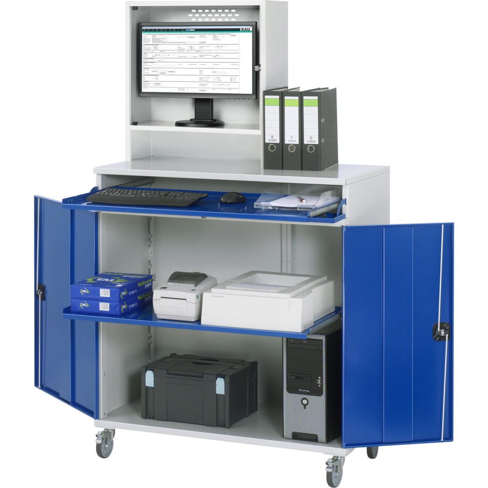 Immagine del prodotto: Armadio per computer RAU, alloggiamento monitor, ripiano estraibile per tastiera, doppia anta a battente, profondità alloggiamento monitor 230, 1 ripiano estraibile, mobile