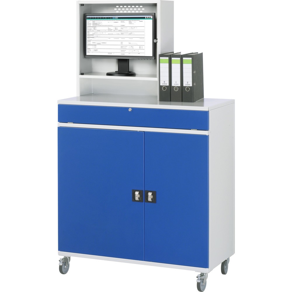 Immagine del prodotto n. 2: Armadio per computer RAU mobile, ripiano estraibile per tastiera, doppia anta a battente, numero di cassetti x H x B: 2 x 80 x 1.020 mm