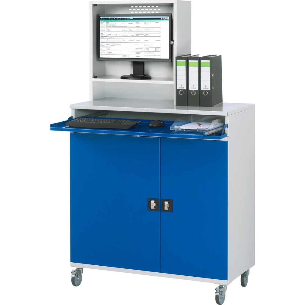 Immagine del prodotto n. 3: Armadio per computer RAU mobile, ripiano estraibile per tastiera, doppia anta a battente, numero di cassetti x H x B: 2 x 80 x 1.020 mm