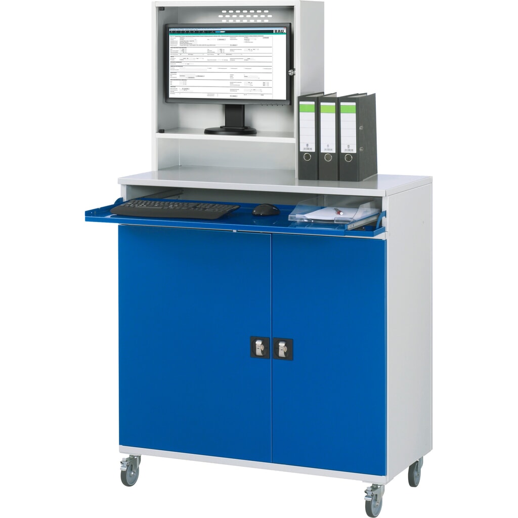 Immagine del prodotto n. 3: Armadio per computer RAU mobile, ripiano estraibile per tastiera, doppia anta a battente, numero di cassetti x H x B: 2 x 80 x 1.020 mm